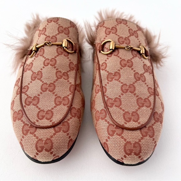 GUCCI | Princetown Fur Horsebit Tan Beige GG Monogram Slipper Mule EU 40 US 10 - Picture 3 of 10